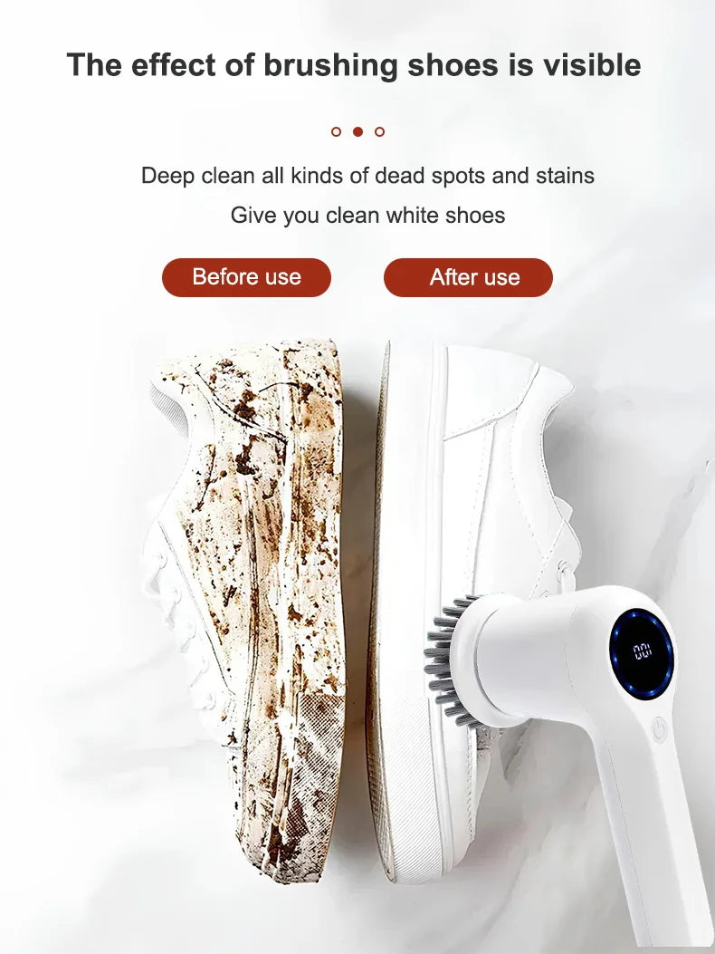 USB Electric Rotary Scrubber – 5 Brush Heads – Cordless Kitchen & Bathroom Cleaning Brush (White or Purple)