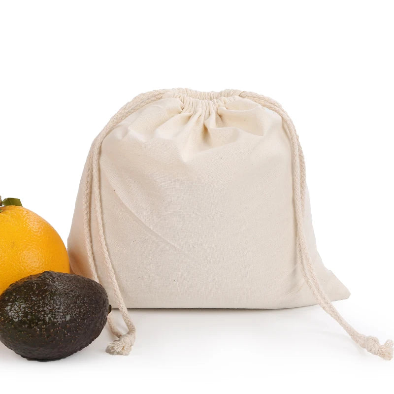 Reusable Produce Bags - Washable Organic Cotton & Non-Woven Drawstring Grocery Storage Bags for Fruits, Vegetables, and Bread - Set of 1, 3, or 6 Bags in Small, Medium & Large