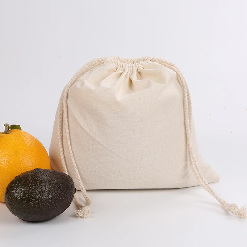 Reusable Produce Bags - Washable Organic Cotton & Non-Woven Drawstring Grocery Storage Bags for Fruits, Vegetables, and Bread - Set of 1, 3, or 6 Bags in Small, Medium & Large