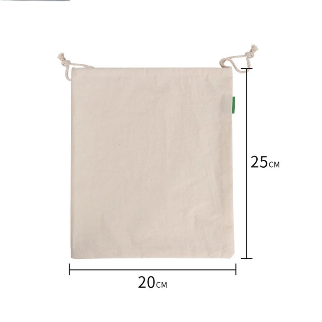 Reusable Produce Bags - Washable Organic Cotton & Non-Woven Drawstring Grocery Storage Bags for Fruits, Vegetables, and Bread - Set of 1, 3, or 6 Bags in Small, Medium & Large